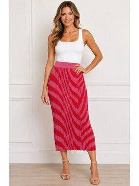 ASTR the label Alana Knit Midi Skirt - Pink/Red Size Medium